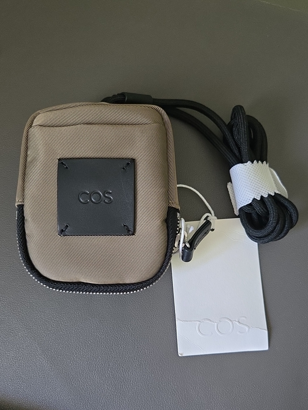 COS Men’s Compact Crossbody Pouch in Beige and Black